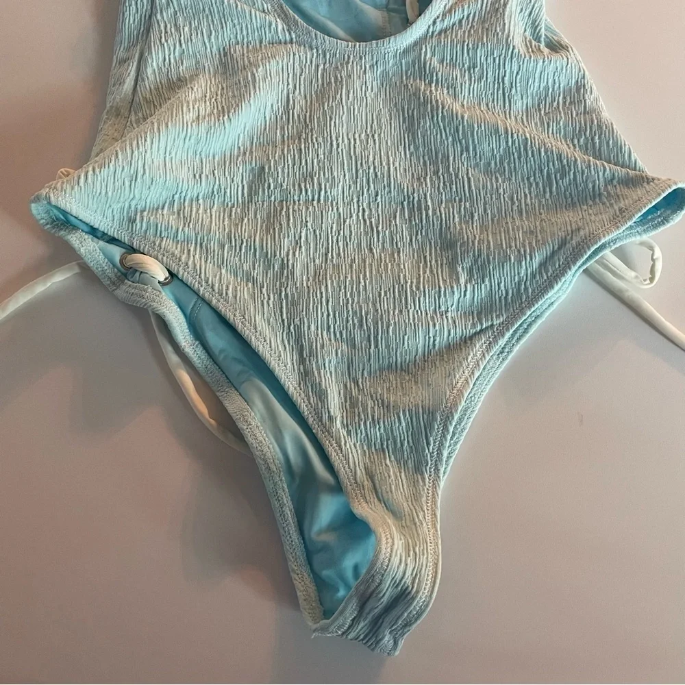 New! Frankie’s Bikinis Kylee lace-up one piece swimsuit blue 22752